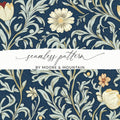 William Morris Seamless Pattern Navy Beige Light Blue Digital - Moore and Mountain