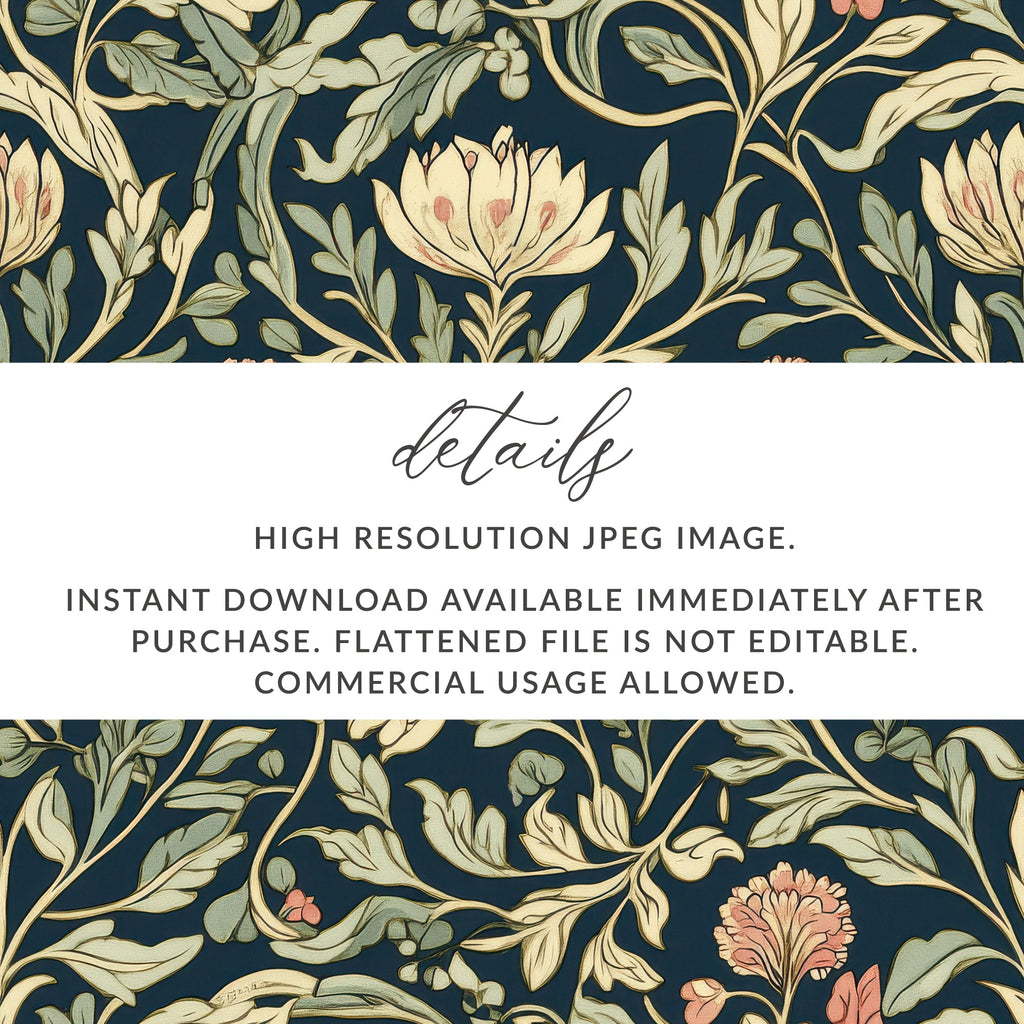 William Morris Seamless Pattern Navy Blue Green Pink Digital - Moore and Mountain
