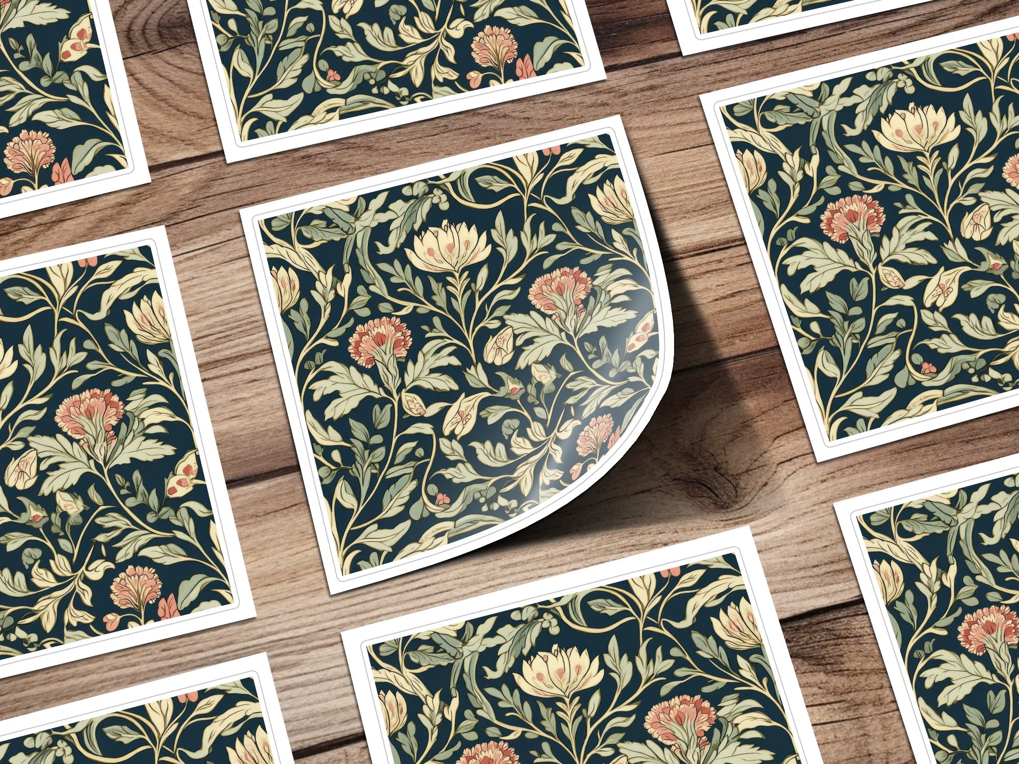 William Morris Seamless Pattern Navy Blue Green Pink Digital - Moore and Mountain