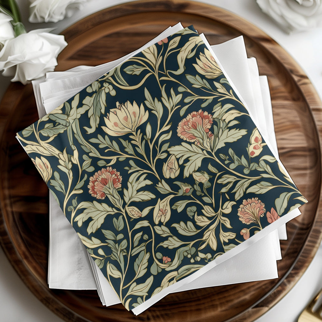 William Morris Seamless Pattern Navy Blue Green Pink Digital - Moore and Mountain