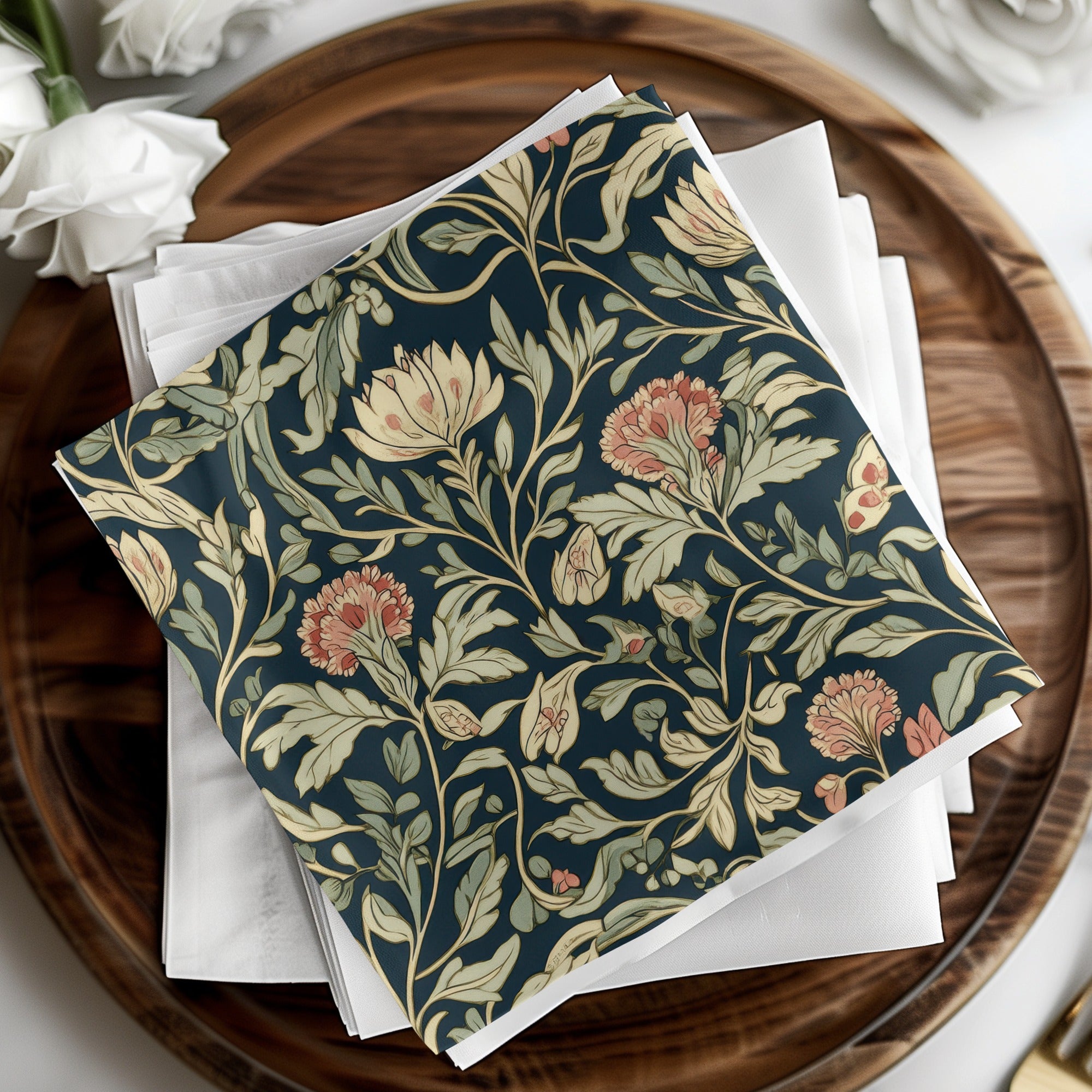 William Morris Seamless Pattern Navy Blue Green Pink Digital - Moore and Mountain