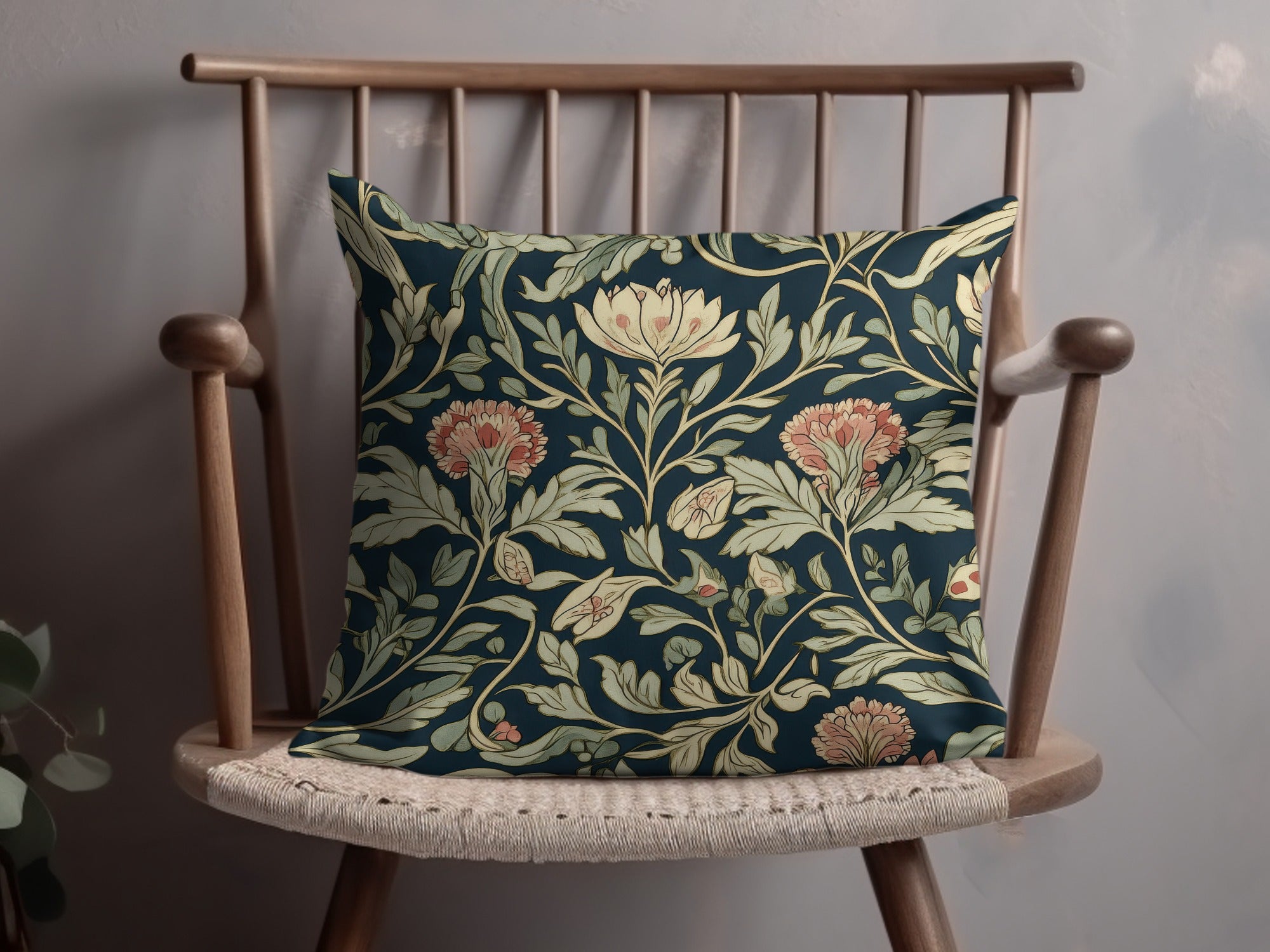 William Morris Seamless Pattern Navy Blue Green Pink Digital - Moore and Mountain