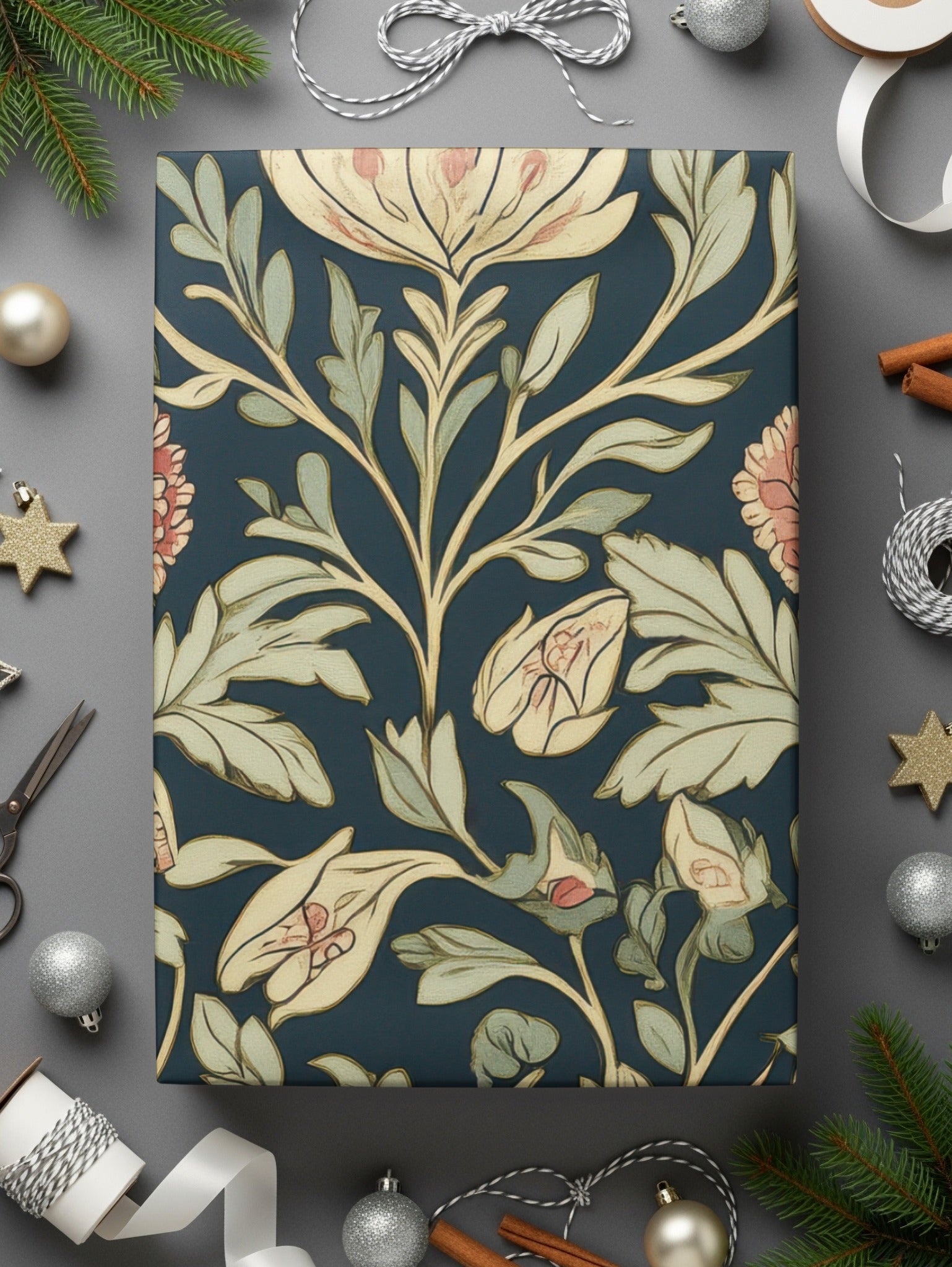 William Morris Seamless Pattern Navy Blue Green Pink Digital - Moore and Mountain