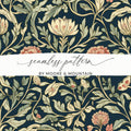 William Morris Seamless Pattern Navy Blue Green Pink Digital - Moore and Mountain