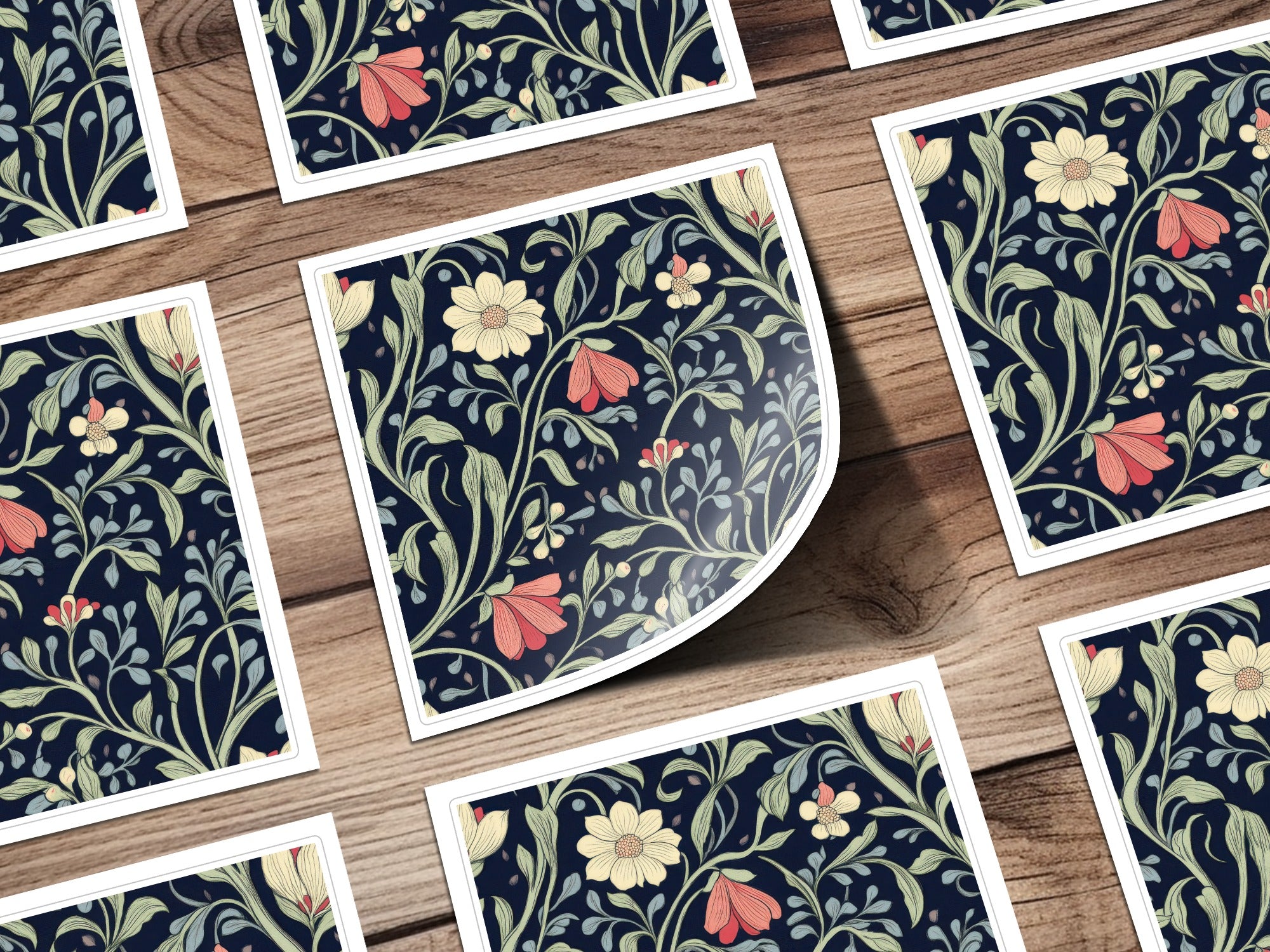 William Morris Seamless Pattern Navy Green Coral Digital - Moore and Mountain