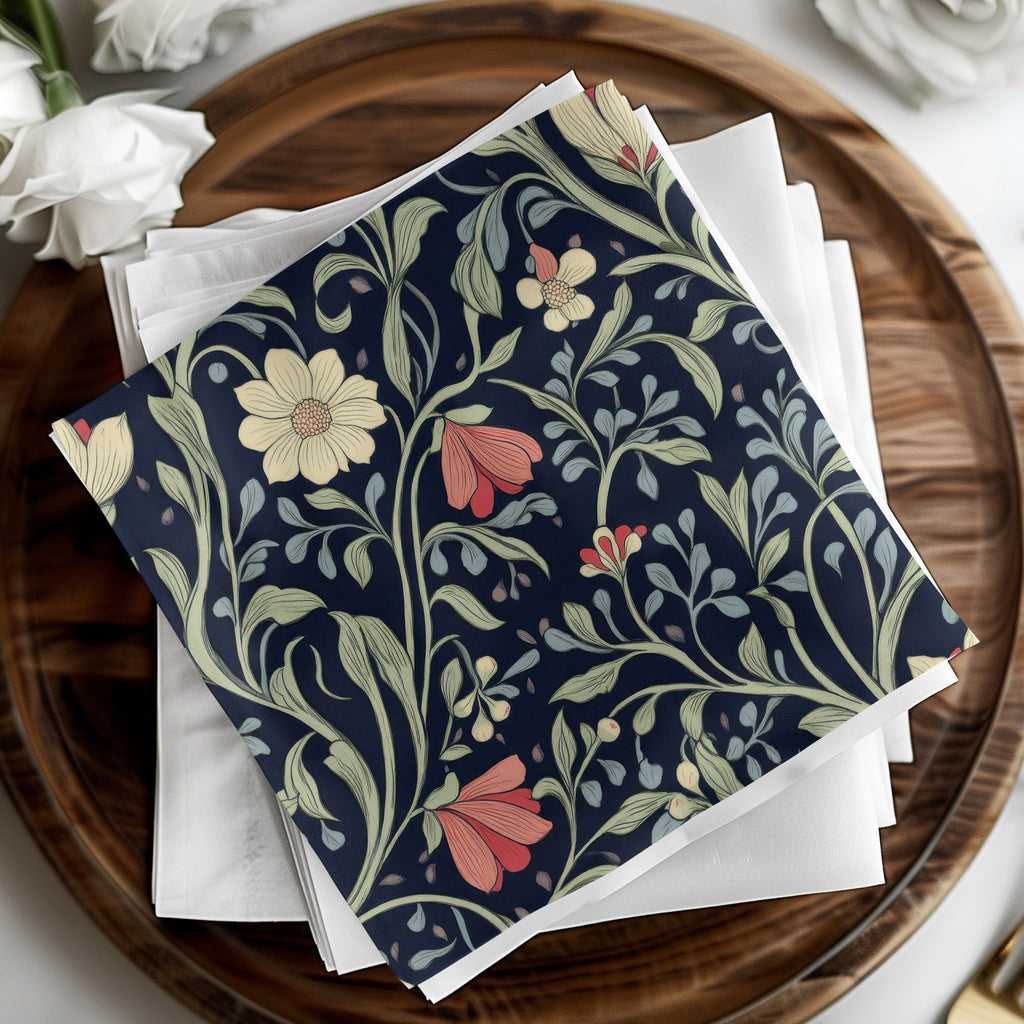 William Morris Seamless Pattern Navy Green Coral Digital - Moore and Mountain