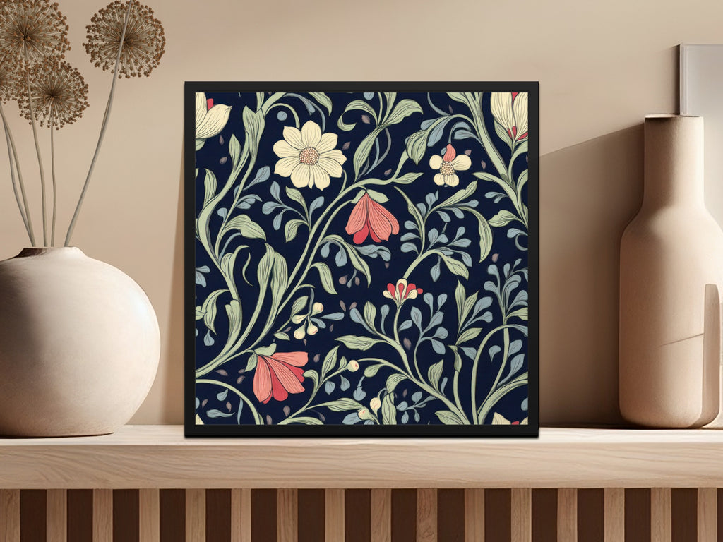 William Morris Seamless Pattern Navy Green Coral Digital - Moore and Mountain