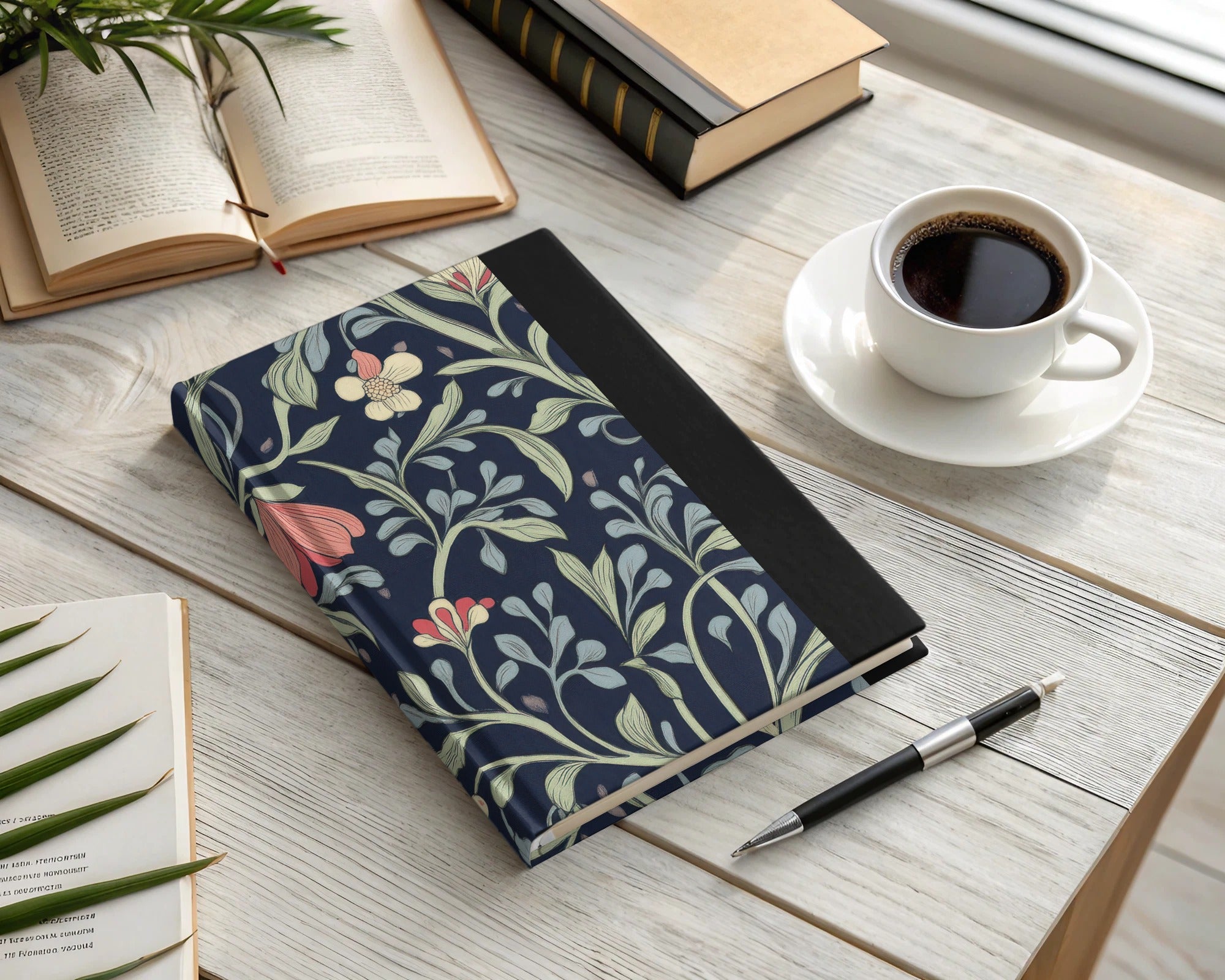 William Morris Seamless Pattern Navy Green Coral Digital - Moore and Mountain