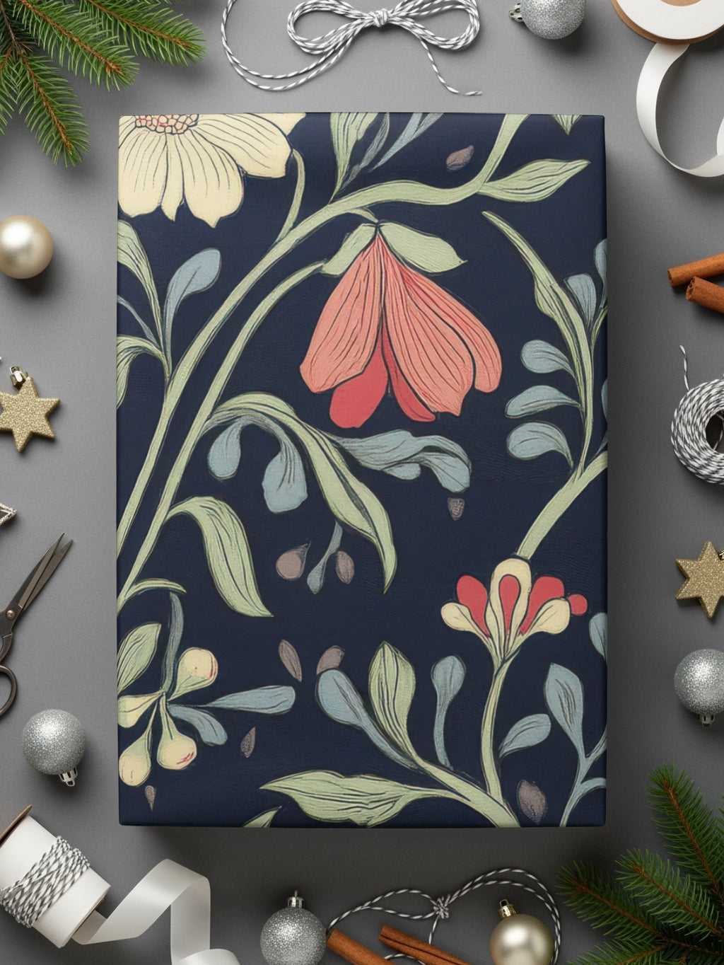 William Morris Seamless Pattern Navy Green Coral Digital - Moore and Mountain