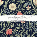 William Morris Seamless Pattern Navy Green Coral Digital - Moore and Mountain