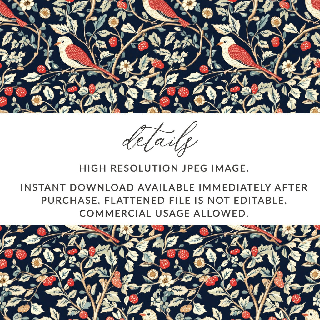 William Morris Seamless Pattern Design Download Vintage Bird Toile - Moore and Mountain