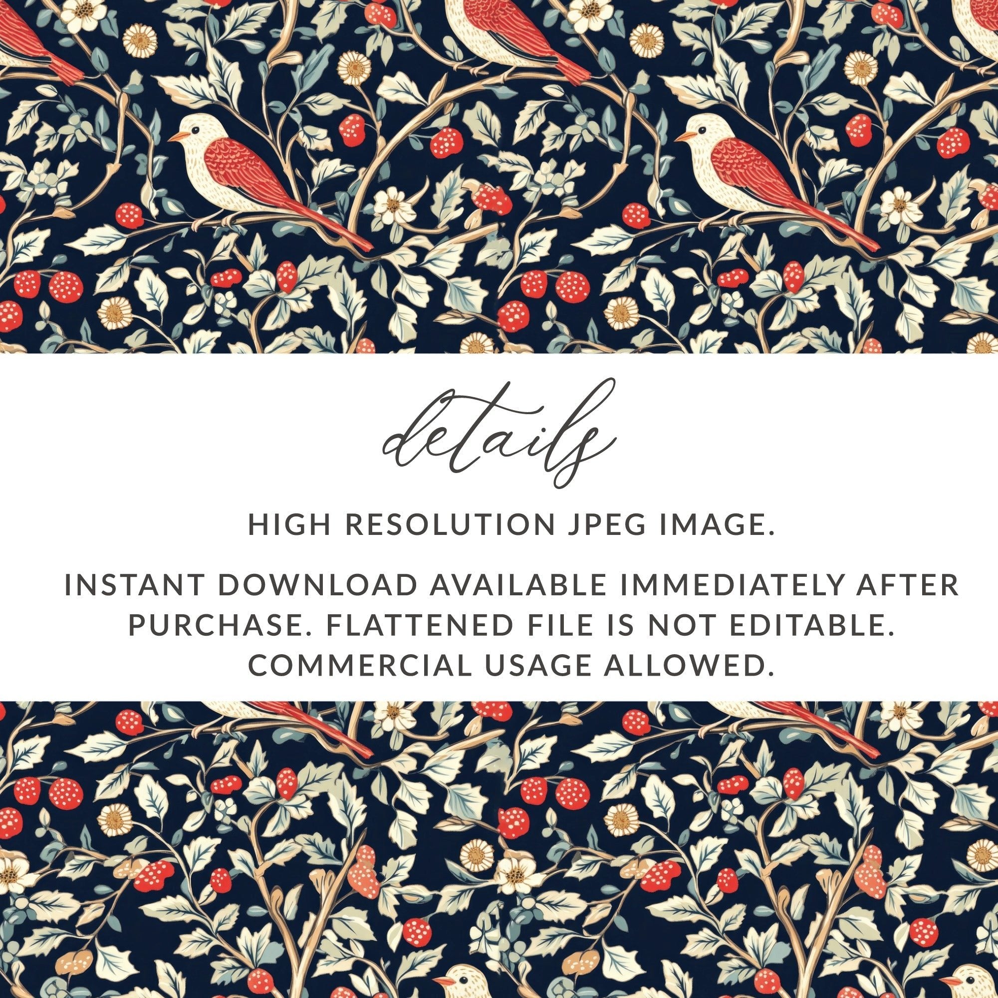 William Morris Seamless Pattern Design Download Vintage Bird Toile - Moore and Mountain