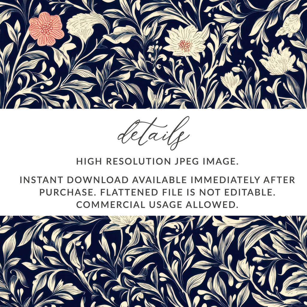William Morris Strawberry Thief Pattern Blue White Coral Digital - Moore and Mountain