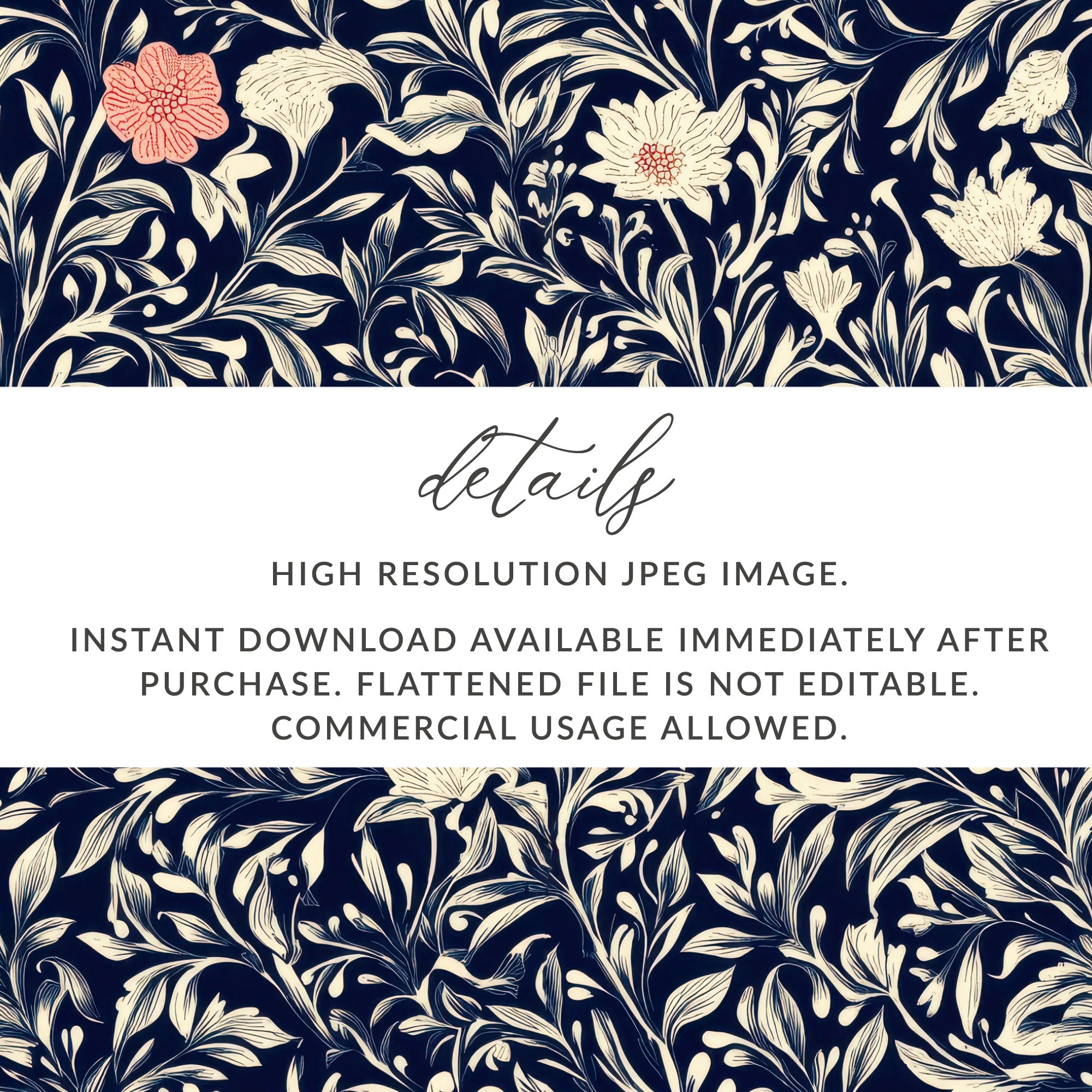 William Morris Strawberry Thief Pattern Blue White Coral Digital - Moore and Mountain
