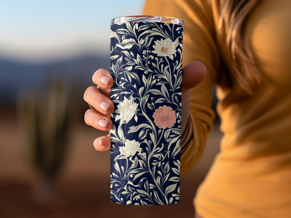 William Morris Strawberry Thief Pattern Blue White Coral Digital - Moore and Mountain