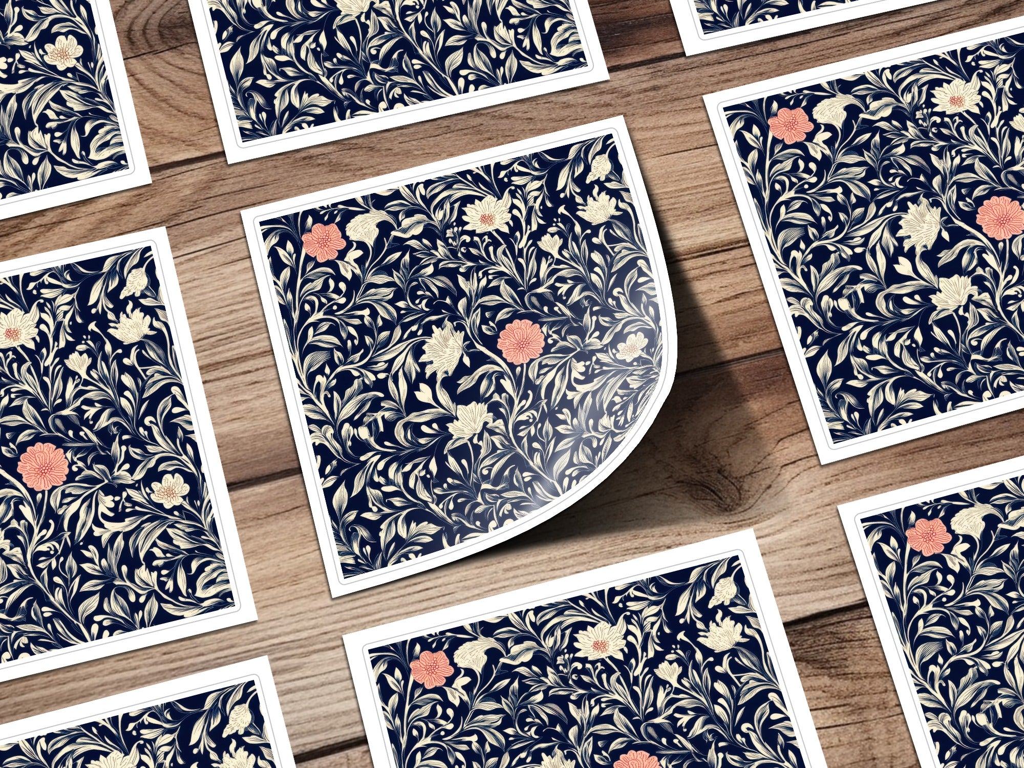 William Morris Strawberry Thief Pattern Blue White Coral Digital - Moore and Mountain