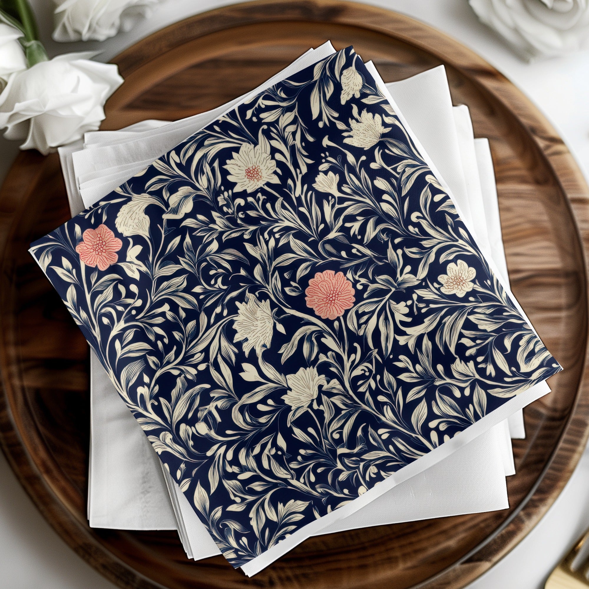 William Morris Strawberry Thief Pattern Blue White Coral Digital - Moore and Mountain