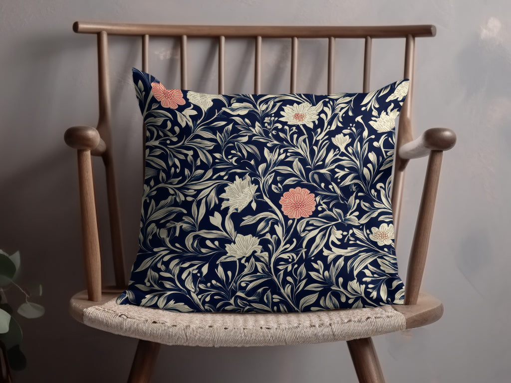 William Morris Strawberry Thief Pattern Blue White Coral Digital - Moore and Mountain