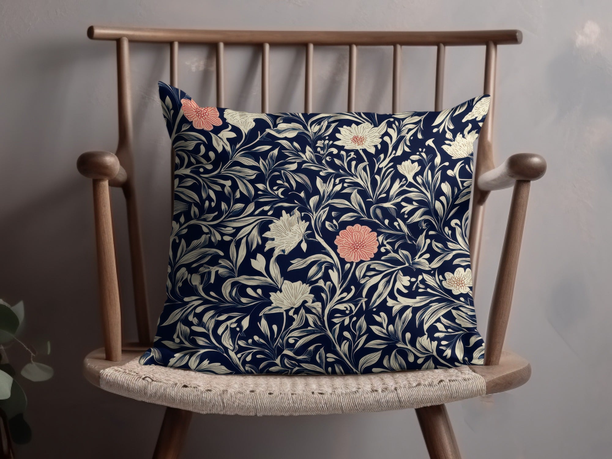 William Morris Strawberry Thief Pattern Blue White Coral Digital - Moore and Mountain