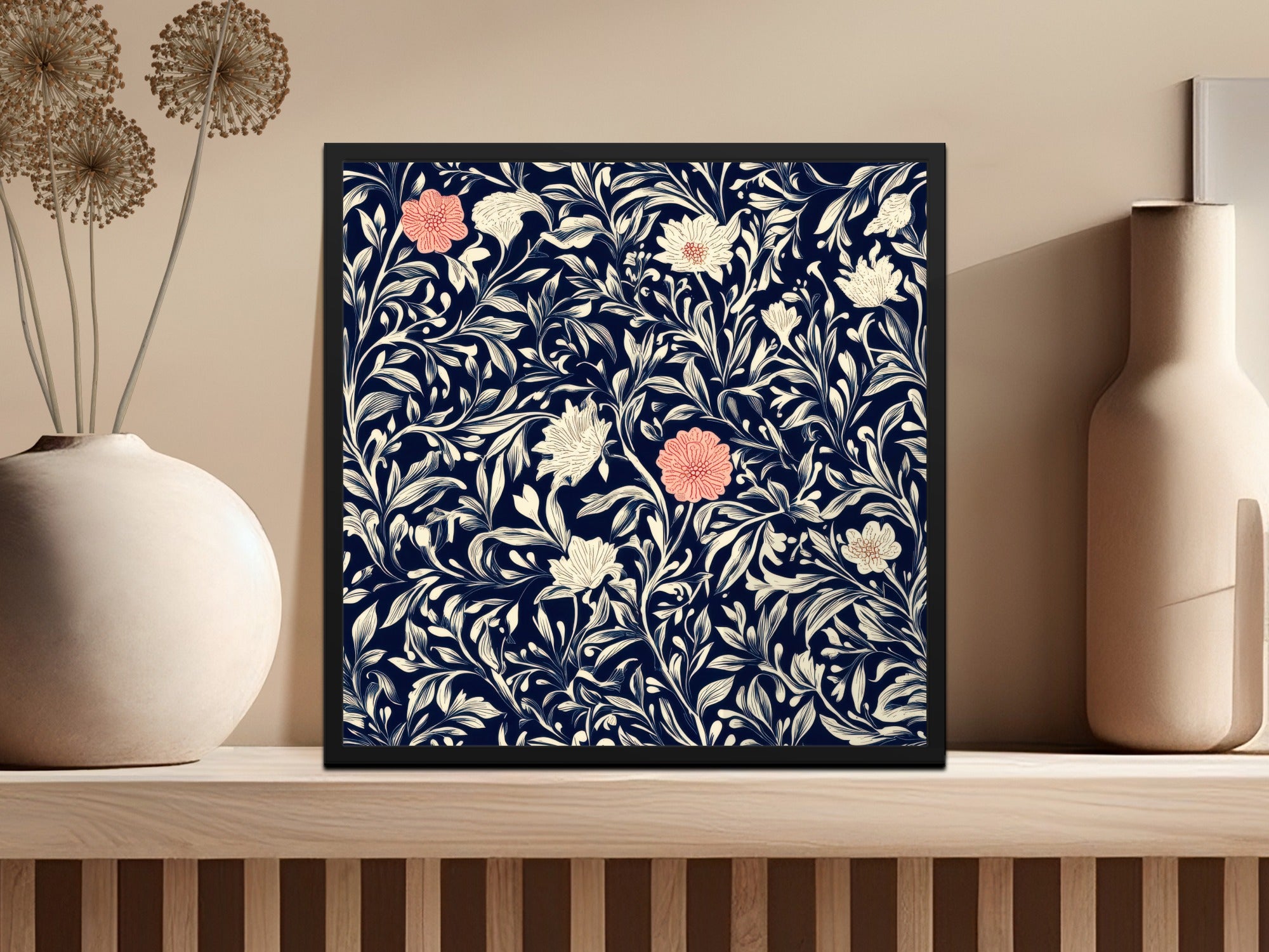William Morris Strawberry Thief Pattern Blue White Coral Digital - Moore and Mountain