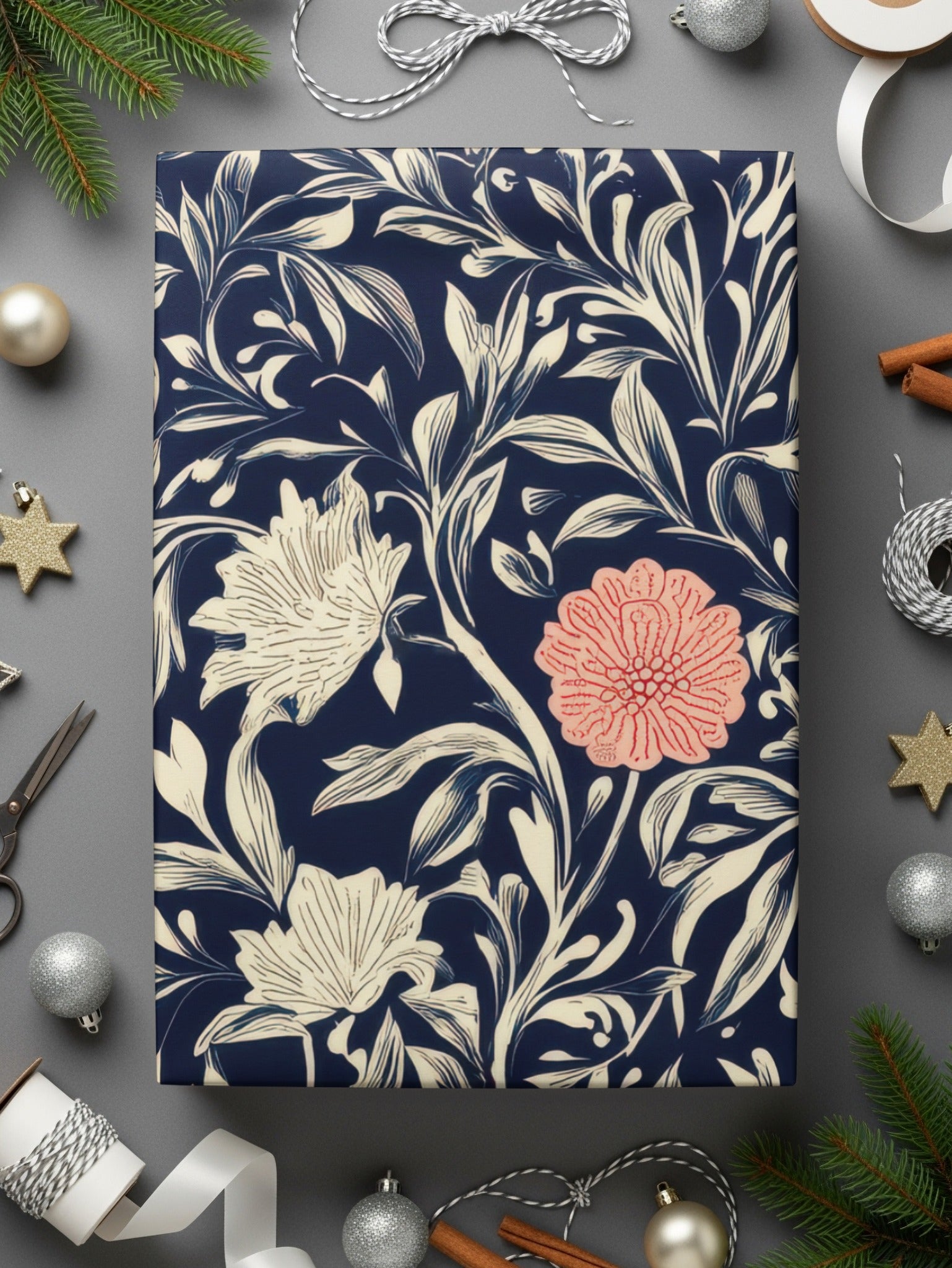 William Morris Strawberry Thief Pattern Blue White Coral Digital - Moore and Mountain