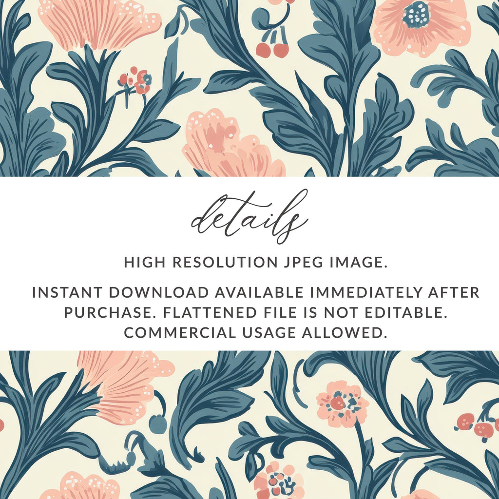 William Morris Strawberry Thief Pattern Pink Blue Digital - Moore and Mountain