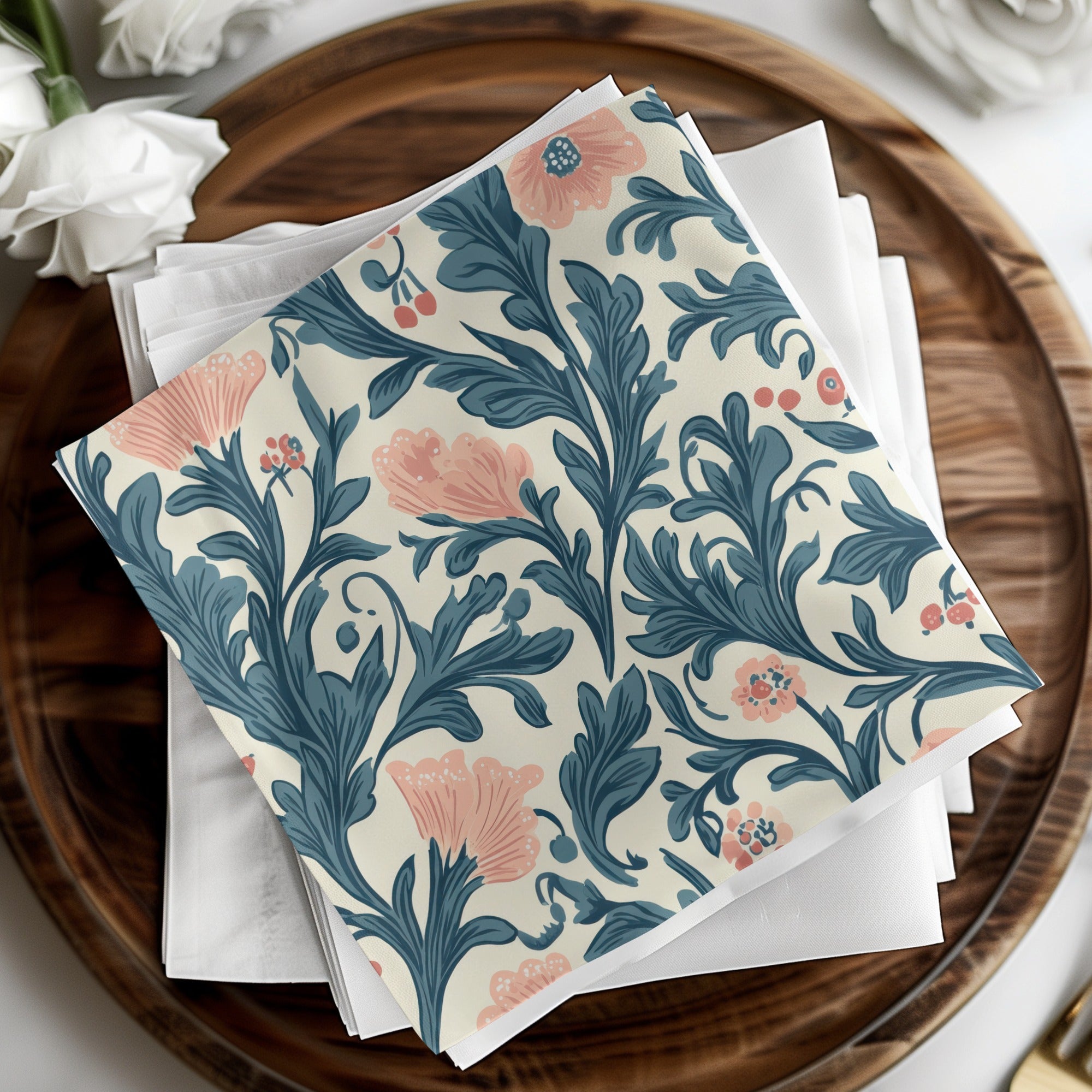 William Morris Strawberry Thief Pattern Pink Blue Digital - Moore and Mountain