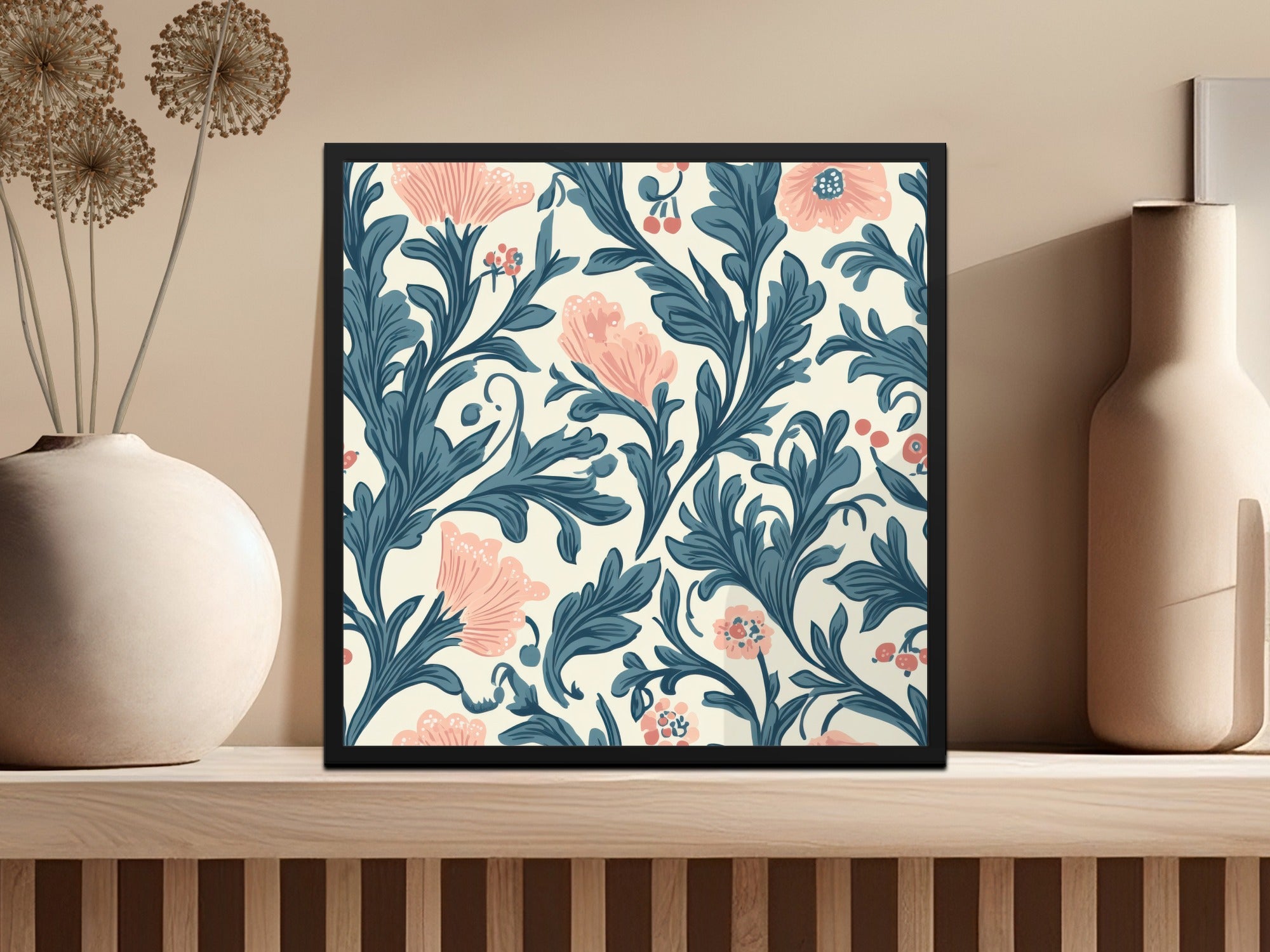 William Morris Strawberry Thief Pattern Pink Blue Digital - Moore and Mountain