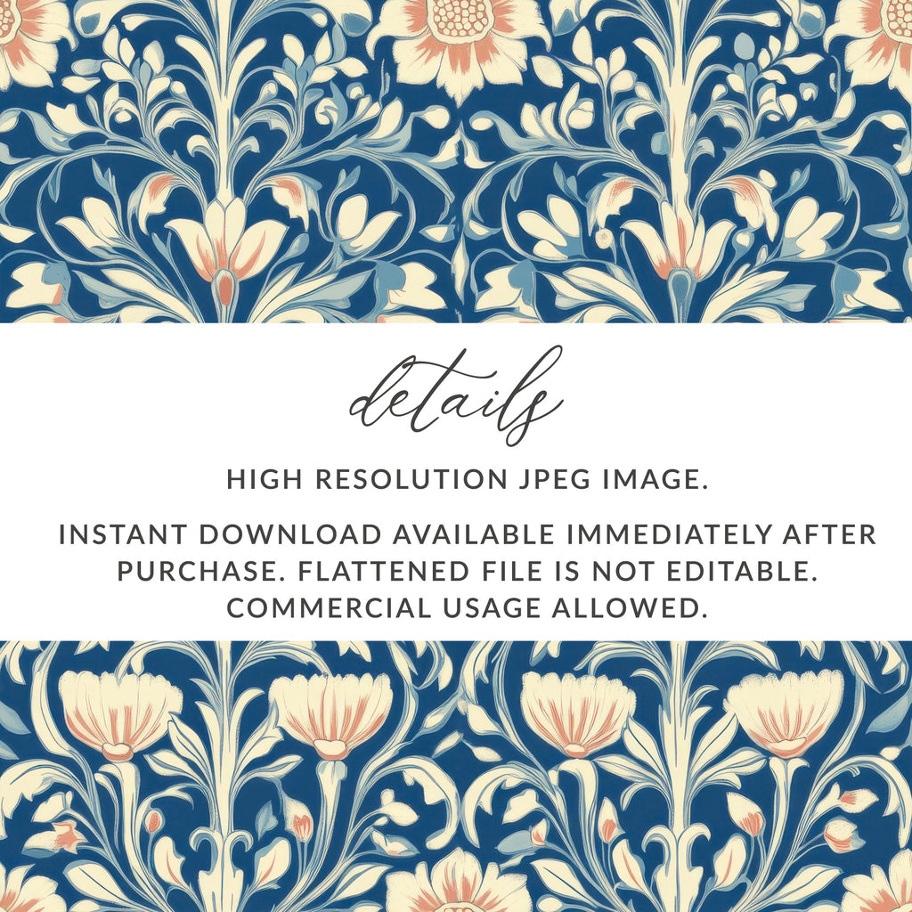 William Morris Vines Background Blue Beige Coral Digital - Moore and Mountain