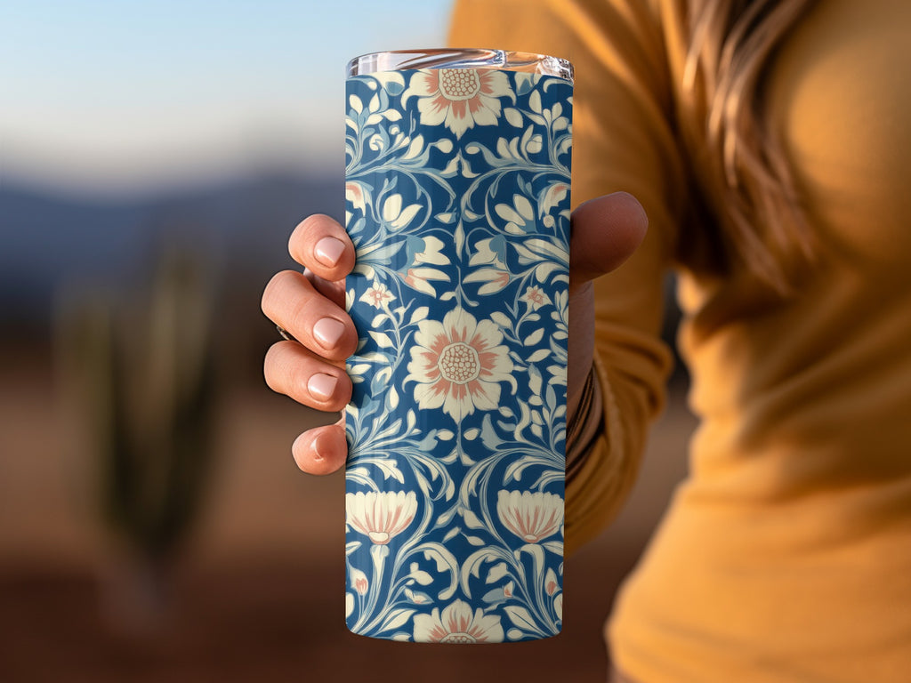 William Morris Vines Background Blue Beige Coral Digital - Moore and Mountain
