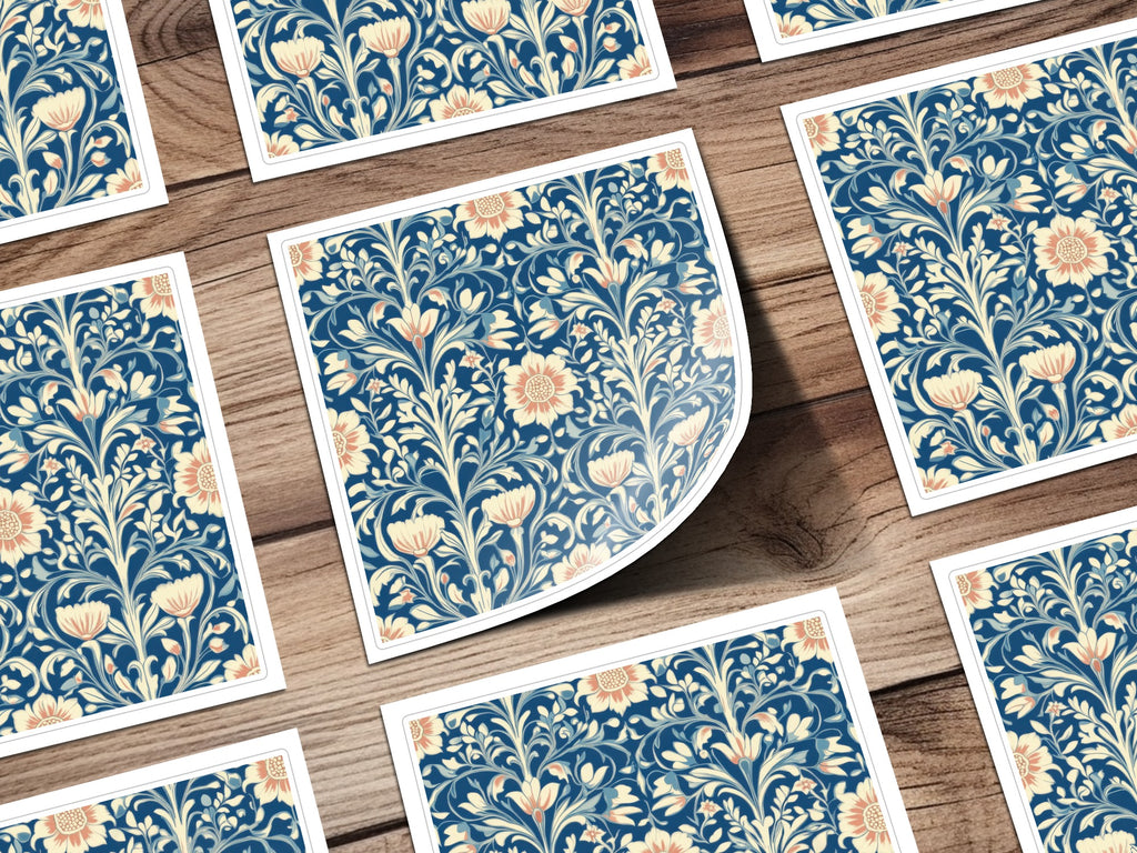 William Morris Vines Background Blue Beige Coral Digital - Moore and Mountain