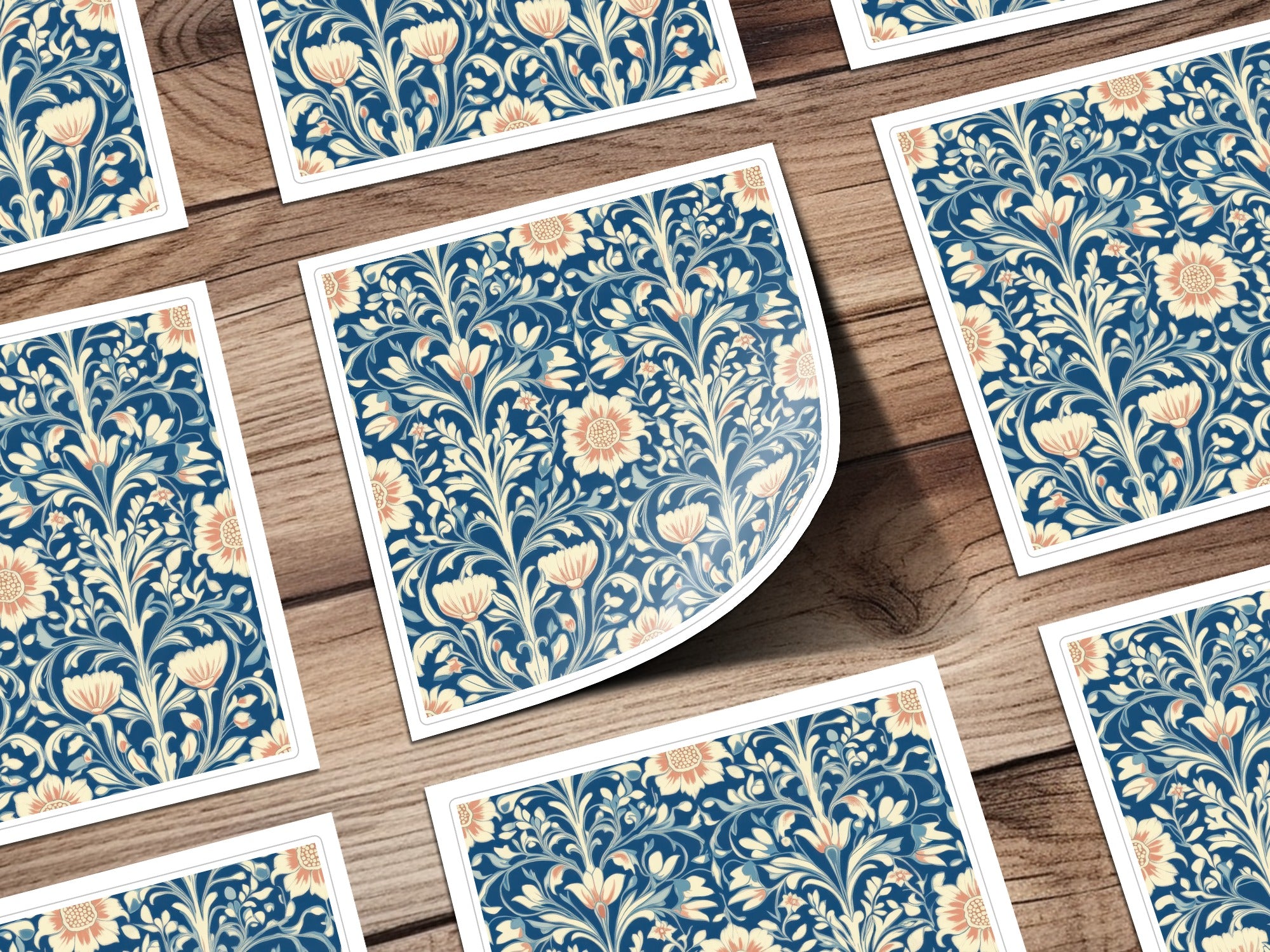 William Morris Vines Background Blue Beige Coral Digital - Moore and Mountain