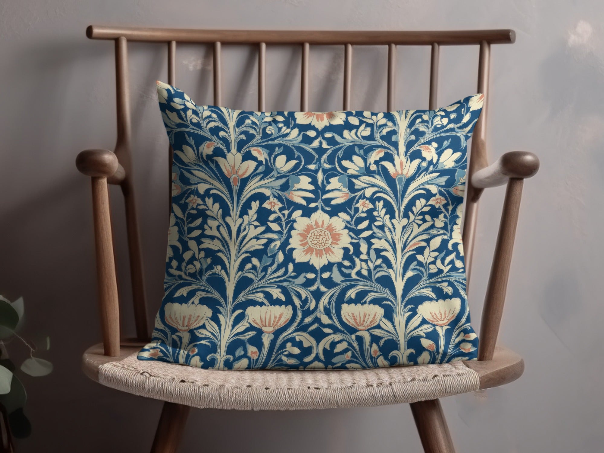William Morris Vines Background Blue Beige Coral Digital - Moore and Mountain