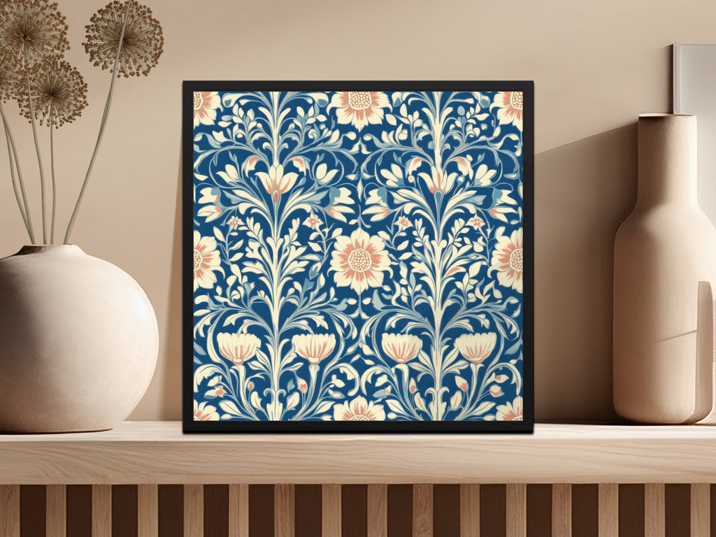 William Morris Vines Background Blue Beige Coral Digital - Moore and Mountain