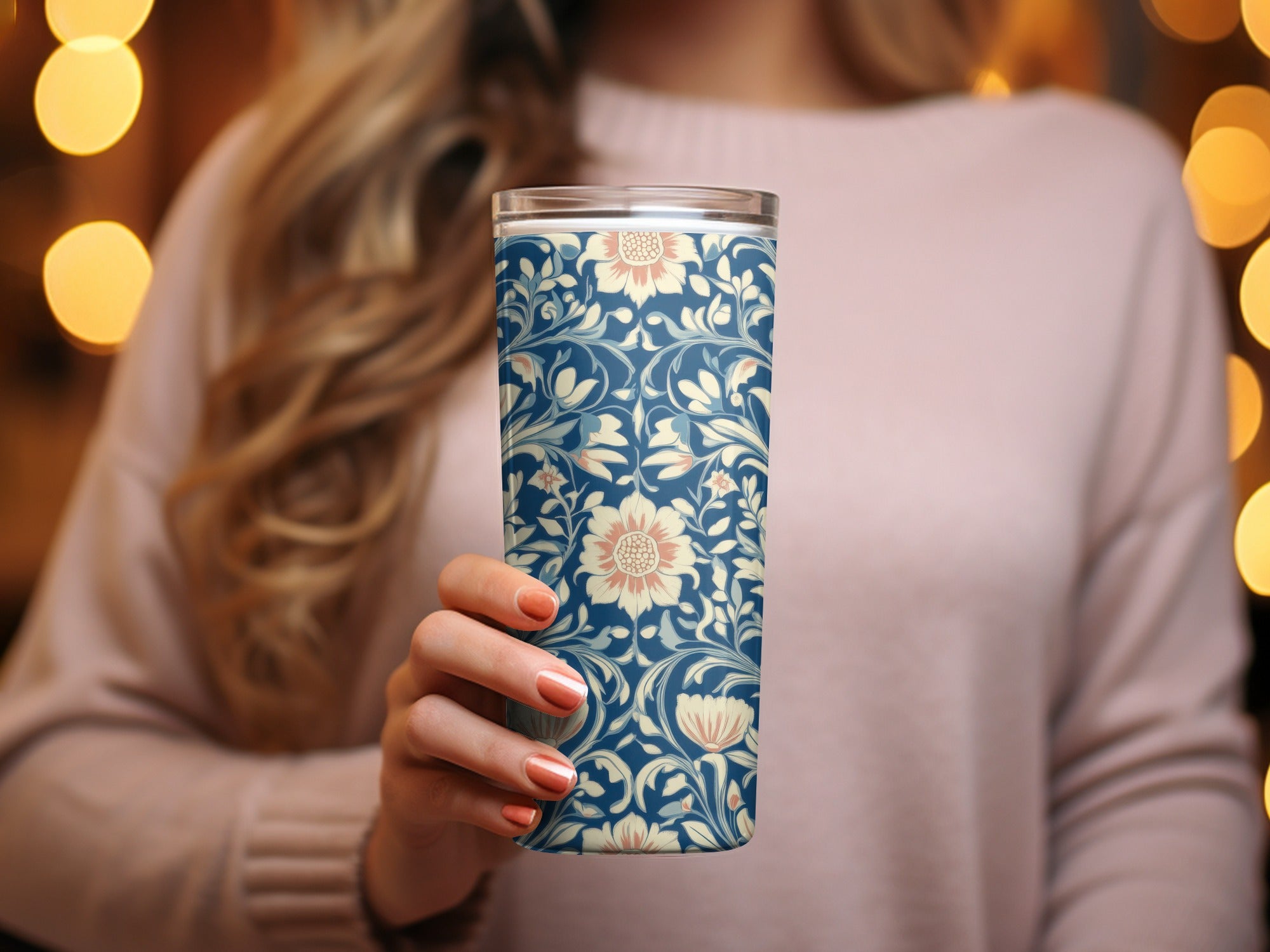 William Morris Vines Background Blue Beige Coral Digital - Moore and Mountain