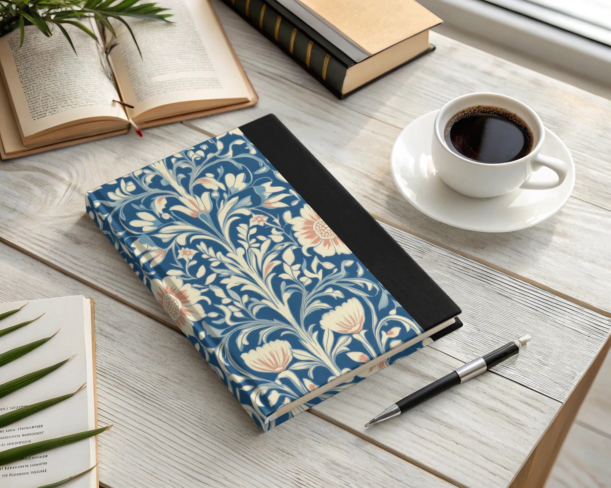 William Morris Vines Background Blue Beige Coral Digital - Moore and Mountain