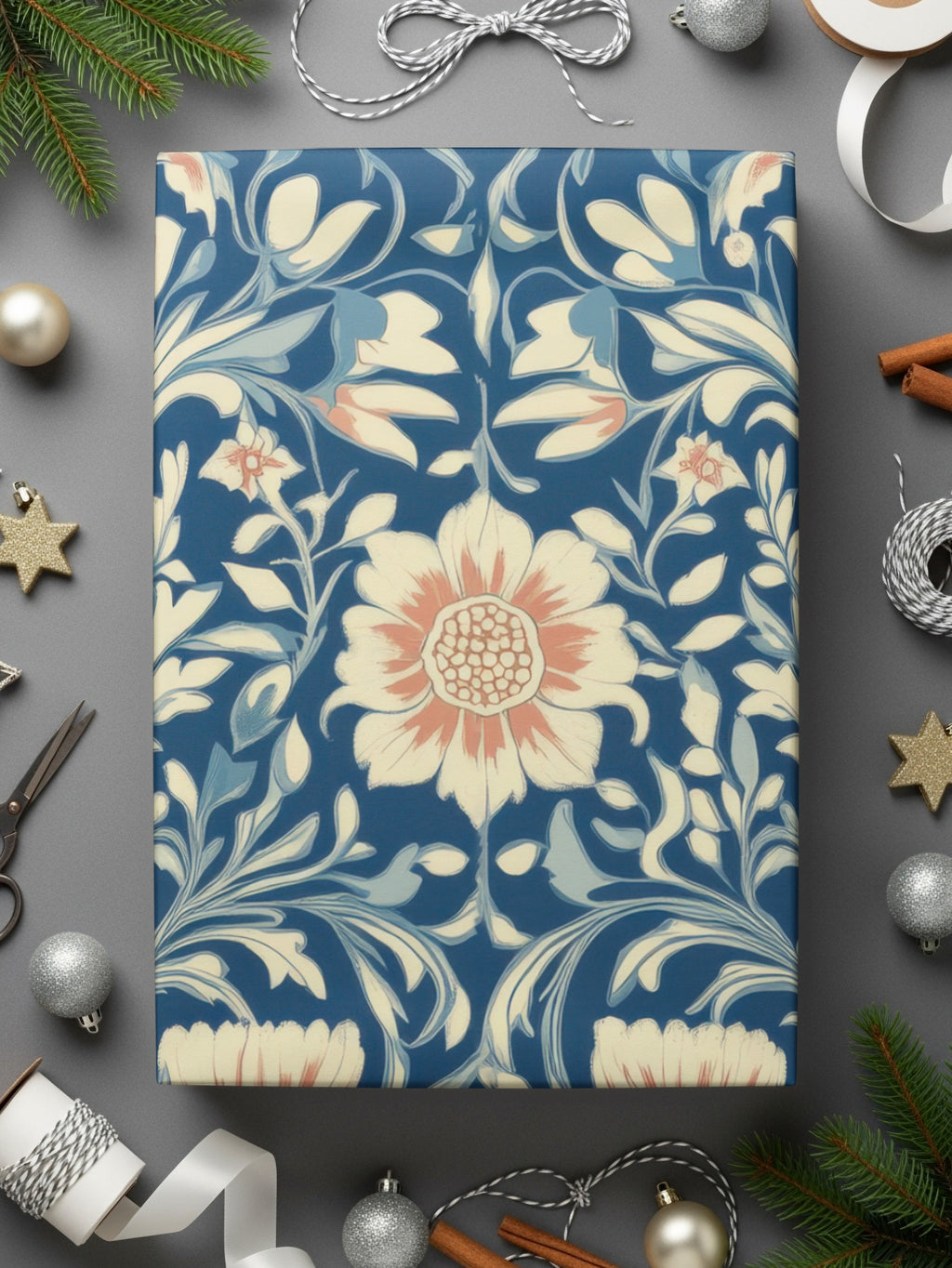 William Morris Vines Background Blue Beige Coral Digital - Moore and Mountain