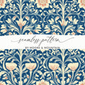 William Morris Vines Background Blue Beige Coral Digital - Moore and Mountain