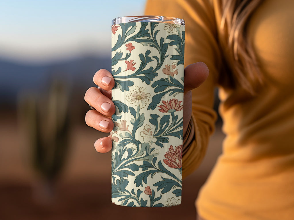 William Morris Vines Background Blue Pink Digital - Moore and Mountain