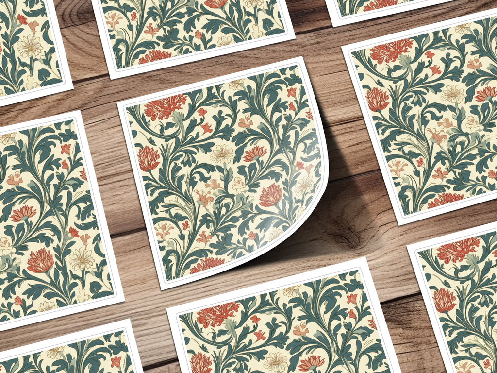 William Morris Vines Background Blue Pink Digital - Moore and Mountain