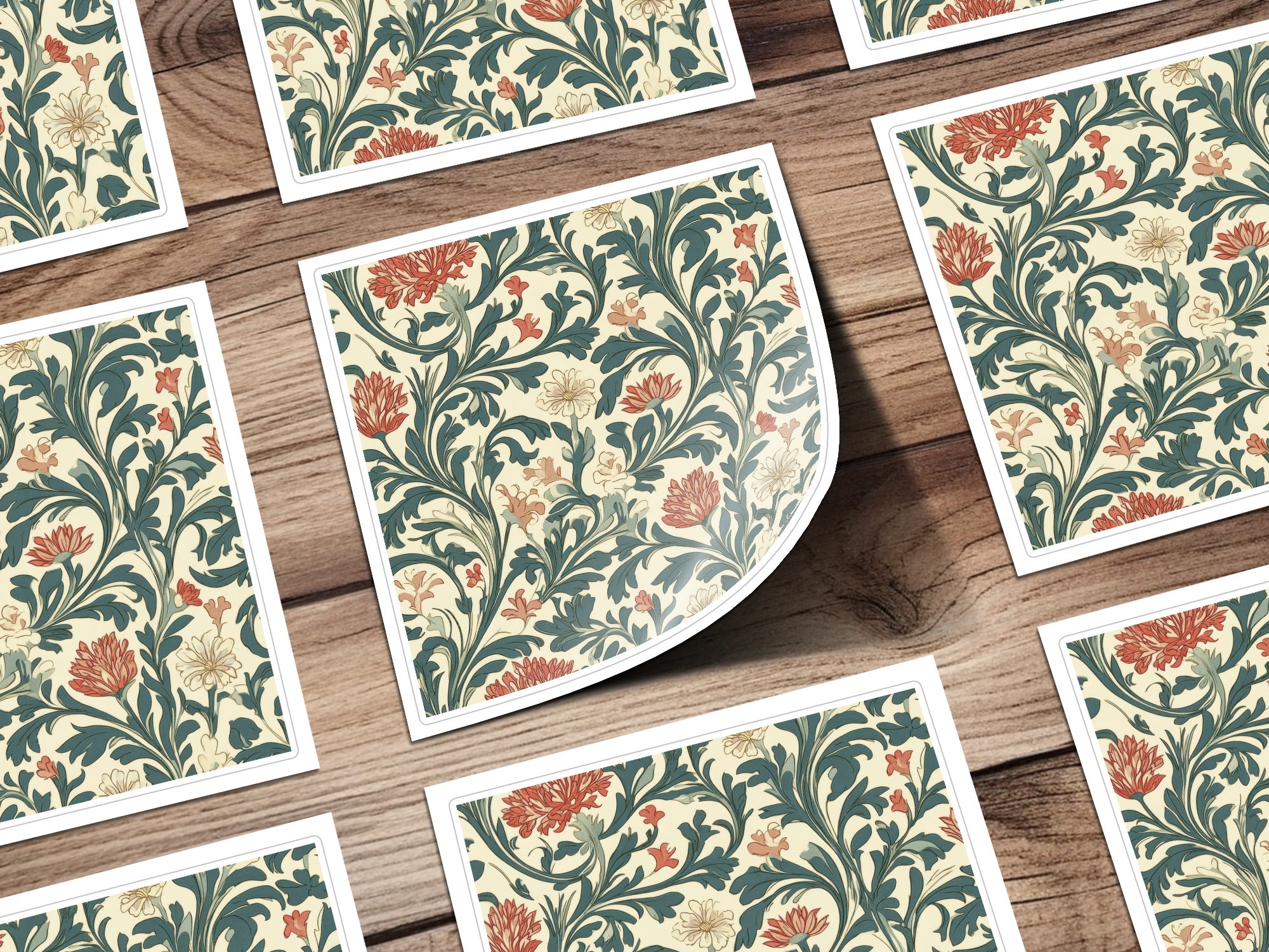 William Morris Vines Background Blue Pink Digital - Moore and Mountain