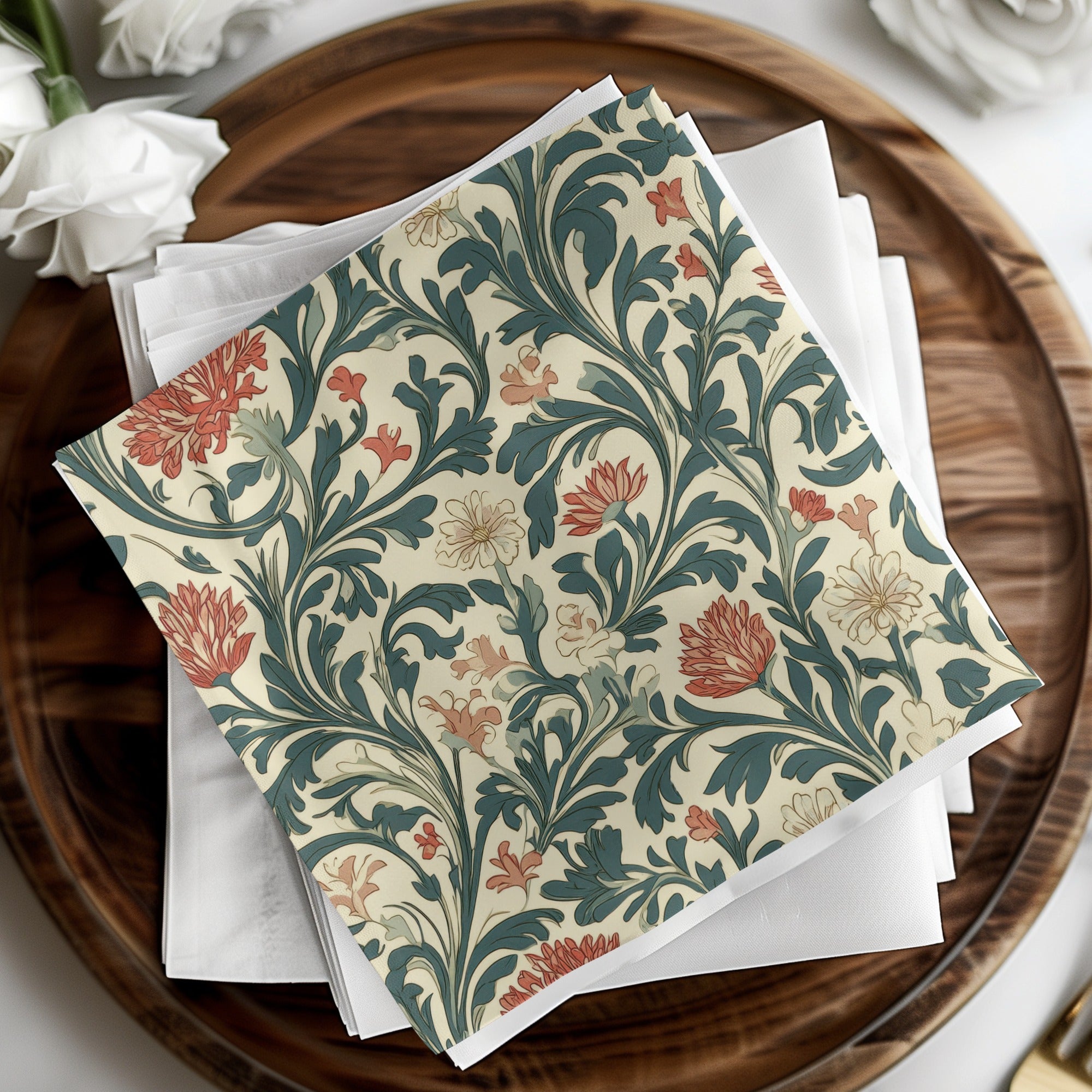William Morris Vines Background Blue Pink Digital - Moore and Mountain