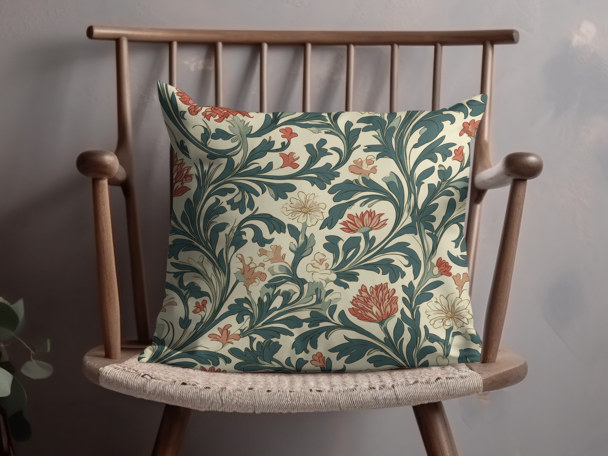 William Morris Vines Background Blue Pink Digital - Moore and Mountain