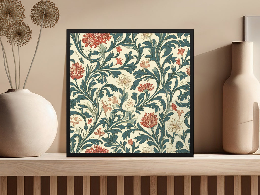 William Morris Vines Background Blue Pink Digital - Moore and Mountain