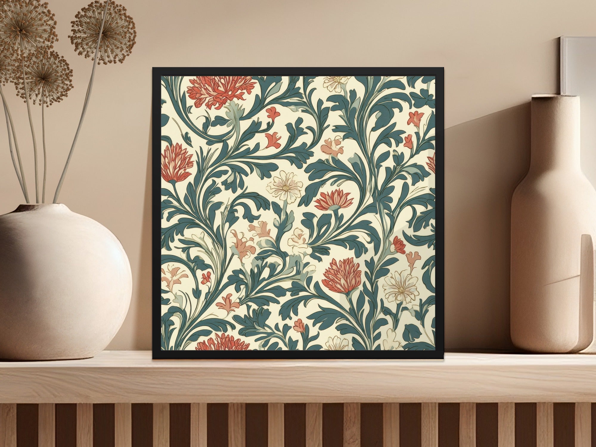 William Morris Vines Background Blue Pink Digital - Moore and Mountain