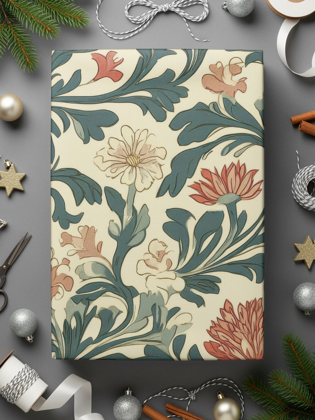 William Morris Vines Background Blue Pink Digital - Moore and Mountain