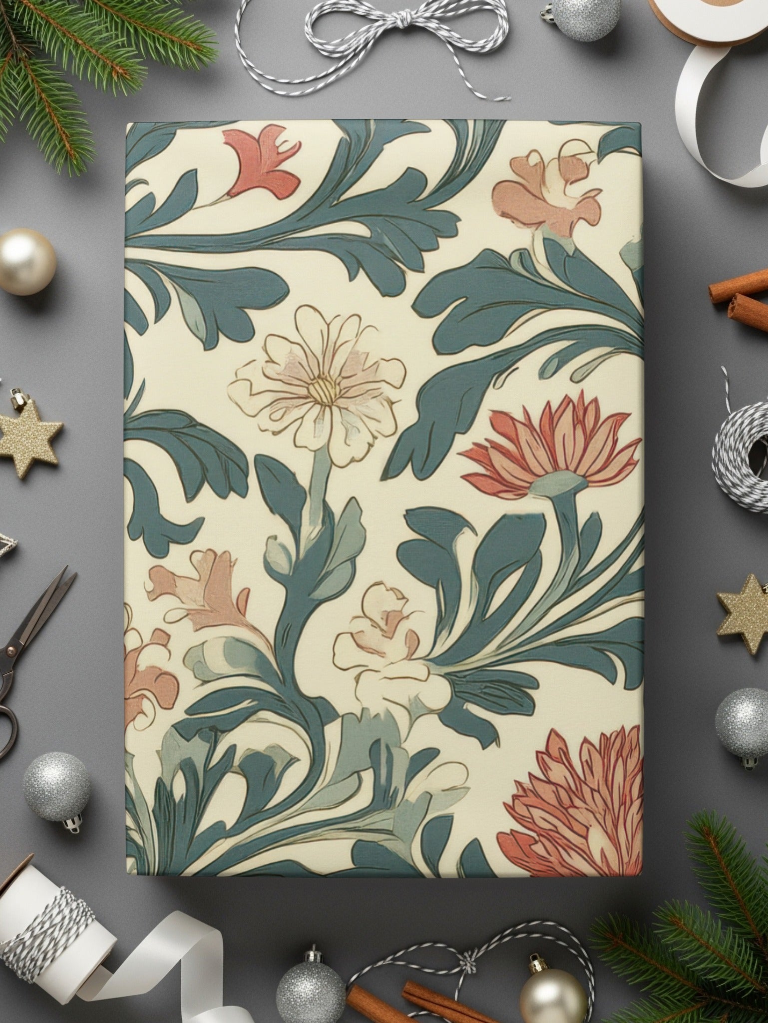 William Morris Vines Background Blue Pink Digital - Moore and Mountain