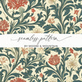 William Morris Vines Background Blue Pink Digital - Moore and Mountain