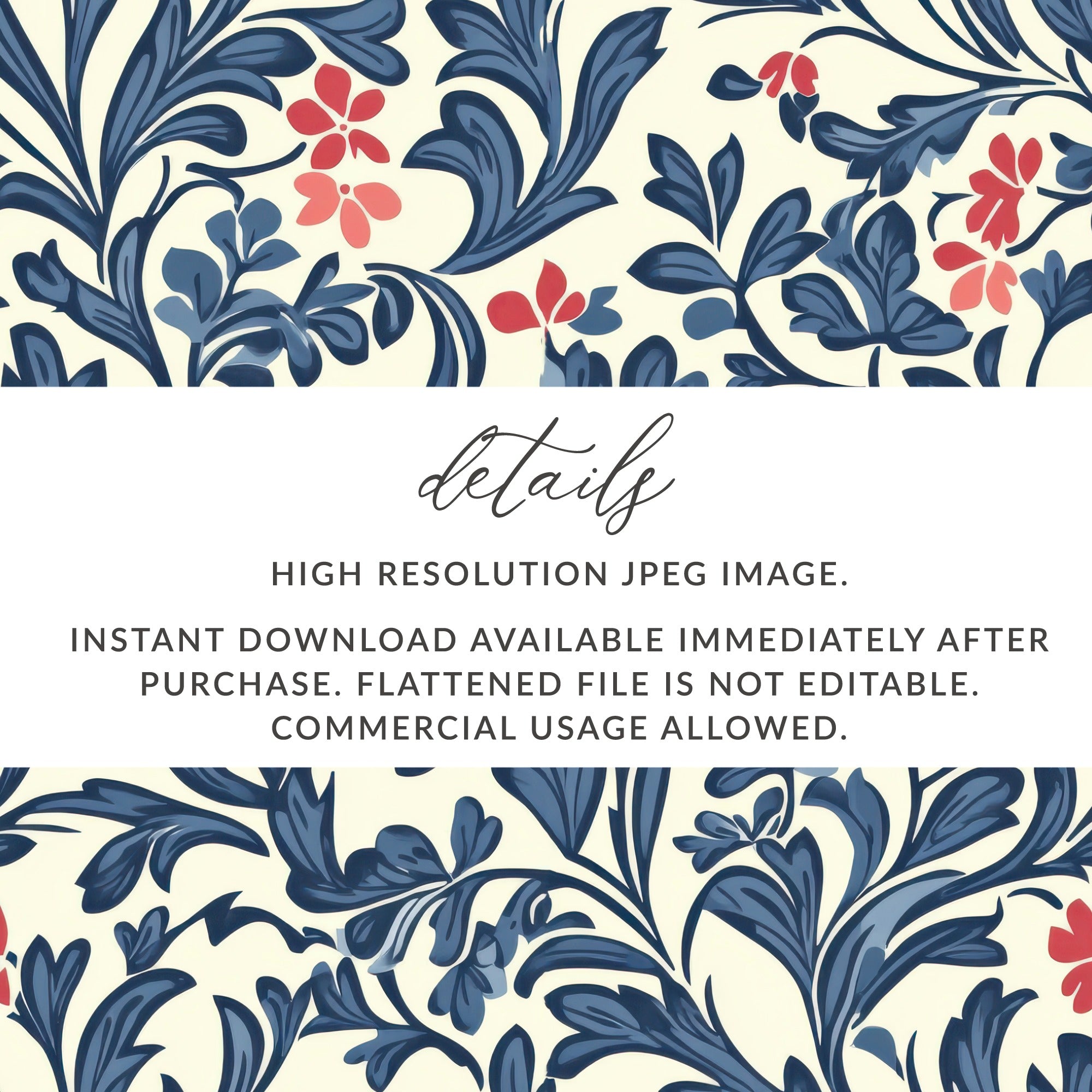 William Morris Vines Background Blue Red and Beige Digital - Moore and Mountain