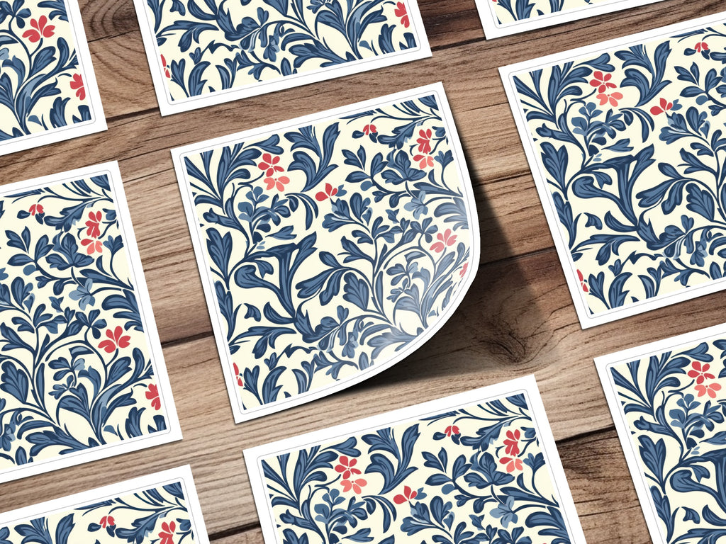 William Morris Vines Background Blue Red and Beige Digital - Moore and Mountain